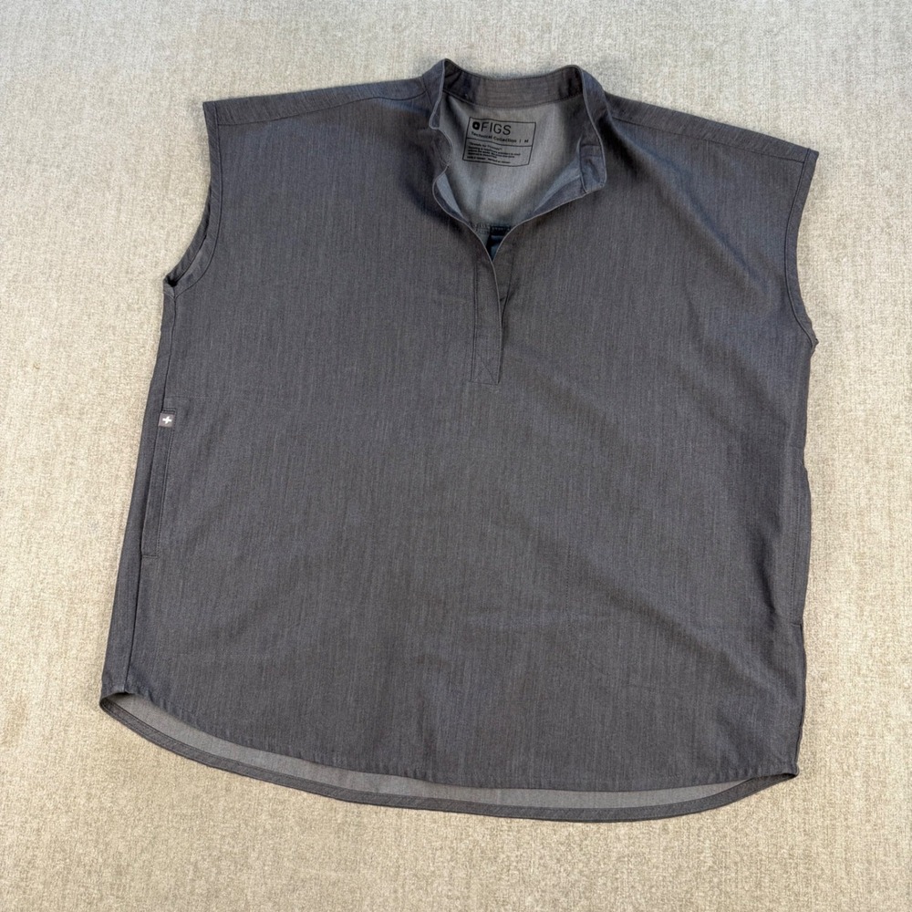 FIGS Scrub Top Women Size M Gray Sleeveless Mandarin Collar Technical Collection